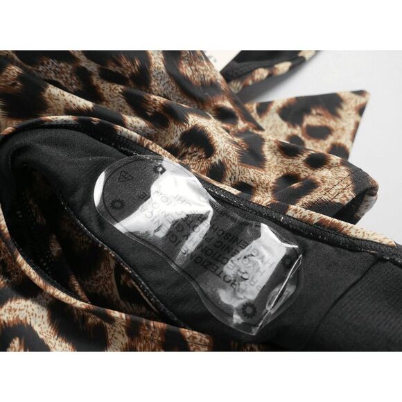 Unique Vintage Women's Leopard Print Plunge One-Piece Swimsuit 1X - Picture 5 of 6